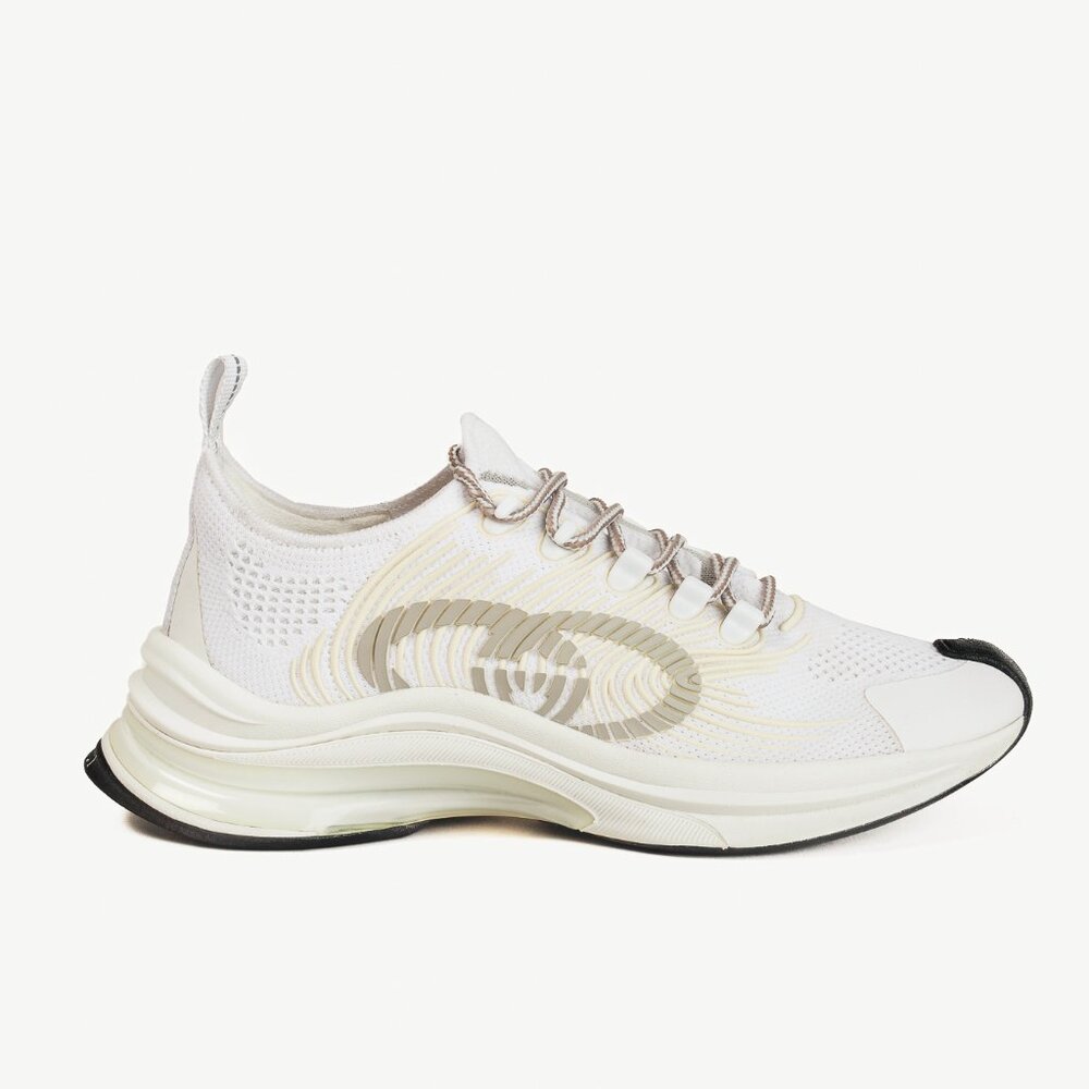 Gucci Run White Knit Logo Lace-Up Sneakers